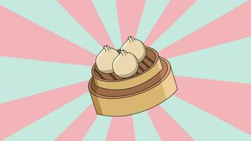 Animated dimsum icon with rotating background video