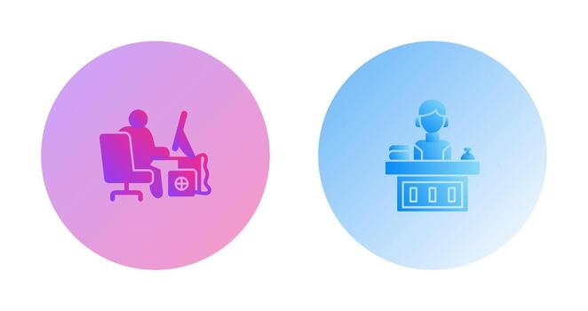 computadora trabajador y oficina recepción icono vector