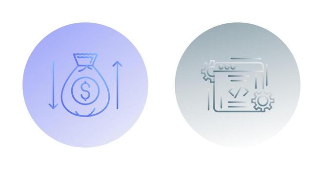 dinero bolso y codificación icono vector