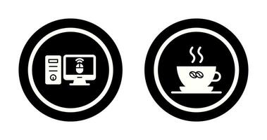 Desktop Computer and Coffee Cup Icon vector