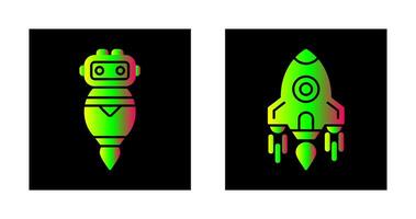 robot y cohete icono vector