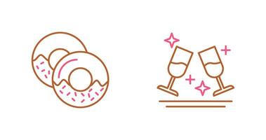 Two Glasses Romantic and Doughnut Icon vector