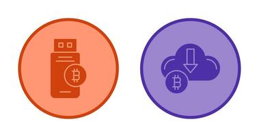 Bitcoin Usb Device and Down Arrow Icon vector