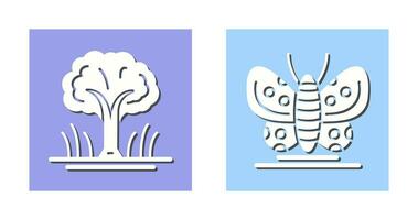 árbol y mariposa icono vector