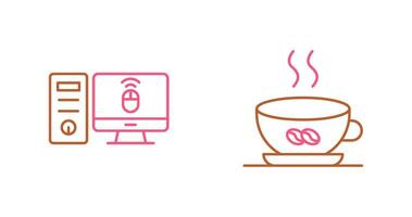 Desktop Computer and Coffee Cup Icon vector