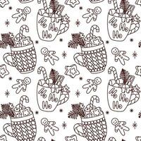 Christmas hot chocolate with marshmallows. Seamless pattern. Vector. vector