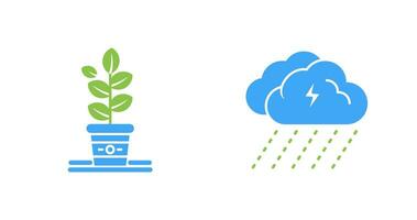 plantando y lluvioso día icono vector