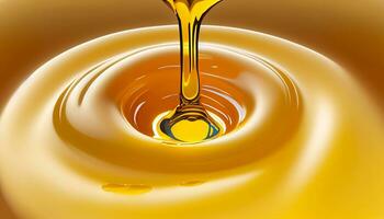 Pouring golden honey texture. Healthy and natural delicious sweets. Flow dripping yellow melted liquid. Food background. AI generative. photo
