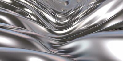 Abstract silver gradient background. Flow chrome liquid metal waves. AI generative. photo