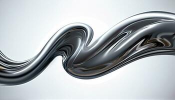 Abstract silver gradient curve. Flow chrome liquid metal waves isolated on white AI generative. photo