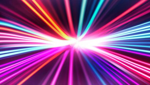 Abstract futuristic background with pink blue neon lines glowing in ultraviolet light, and bokeh lights. AI generative. photo