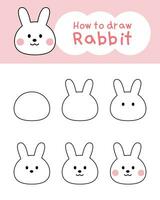 How to draw cute rabbit cartoon for learning, kid, coloring book, illustration vector