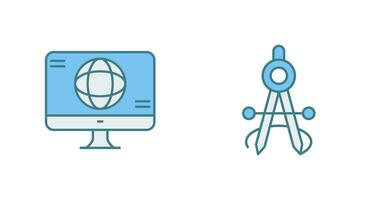 monitor and compass Icon vector