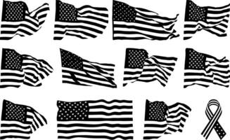 Set of flags of the United States of America, Collection of waving flag silhouettes in the wind, Set of independence, American flag icon set vector