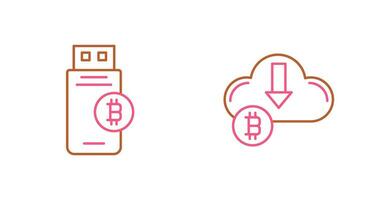 Bitcoin Usb Device and Down Arrow Icon vector