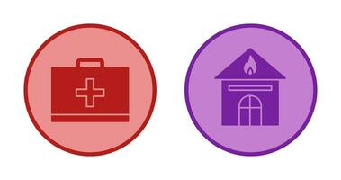 first aid and house on fire Icon vector