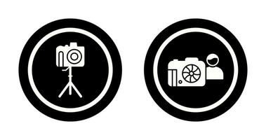 camera on stand and photographer Icon vector