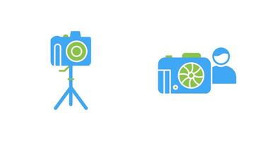 camera on stand and photographer Icon vector