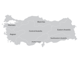 Turquía mapa con principal regiones. mapa de Turquía png