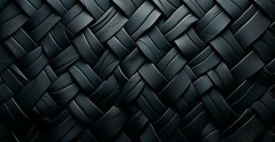 Weave eco leather black texture pattern, panoramic background - AI generated image photo