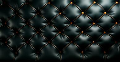 elegante suave negro cuero sofá tapicería. negro material es decorado con cuero botones - ai generado imagen foto