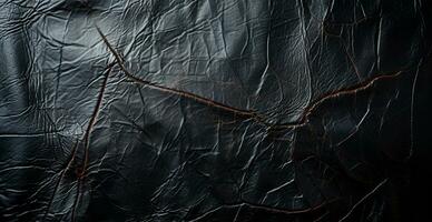 panorámico textura de negro eco cuero - ai generado imagen foto