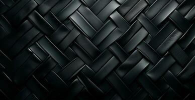 Weave eco leather black texture pattern, panoramic background - AI generated image photo