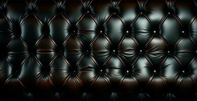 Stylish soft black leather sofa upholstery. Black material is decorated with leather buttons - AI generated image photo