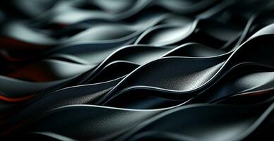 Weave eco leather black texture pattern, panoramic background - AI generated image photo