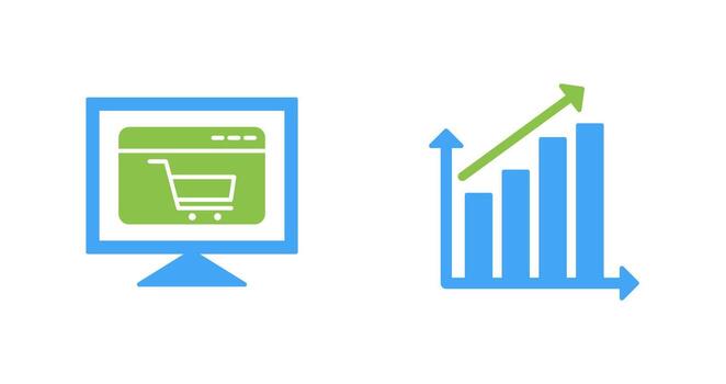 ecommerce website and rising statistics Icon vector