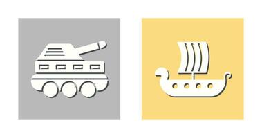 Infantry Tank and Viking Ship Icon vector