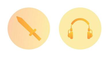 auriculares y espada icono vector