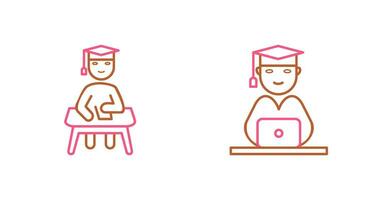 Studying on Desk and Student on Laptop Icon vector