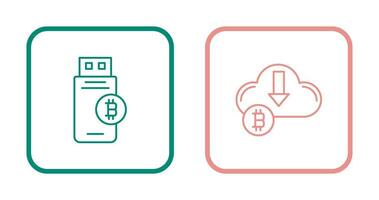 Bitcoin Usb Device and Down Arrow Icon vector