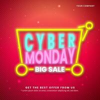 Square Cyber Monday Sale banner with neon-style text with a dark red background photo