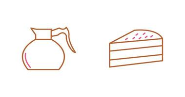 cake slice and coffee pot  Icon vector