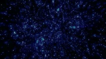 abstrakt Blau Hintergrund von klein runden Partikel Bokeh von schön festlich Energie hell glühend magisch kosmisch Sterne video