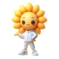 zonnebloem mascotte in een trainingspak uitstralend vreugde en Gezondheid, ai gegenereerd png