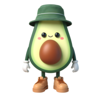 Adorable 3d Cartoon Avocado Wearing a Green Bucket Hat, ai generated png