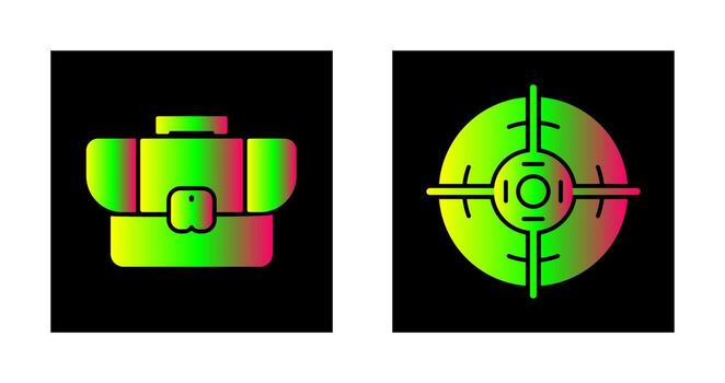 maletín y objetivo icono vector