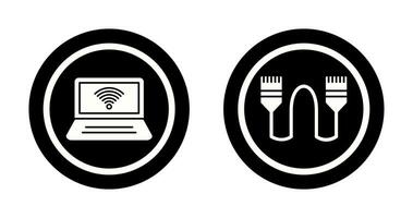 Connected Laptop and Internet Cable Icon vector