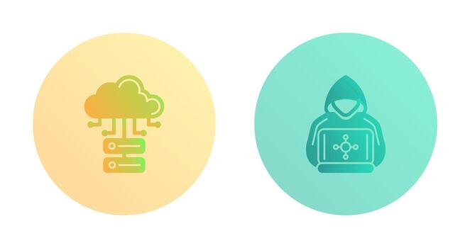 nube base de datos y hacker icono vector