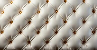 hermosa blanco cuero sofá con botones. panorámico textura de eco cuero - ai generado imagen foto