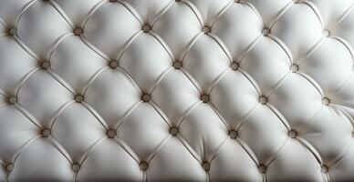 Beautiful white leather sofa with buttons. Panoramic texture of eco leather - AI generated image photo