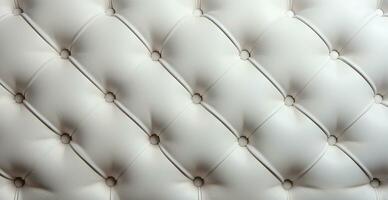 Beautiful white leather sofa with buttons. Panoramic texture of eco leather - AI generated image photo