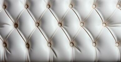 Beautiful white leather sofa with buttons. Panoramic texture of eco leather - AI generated image photo