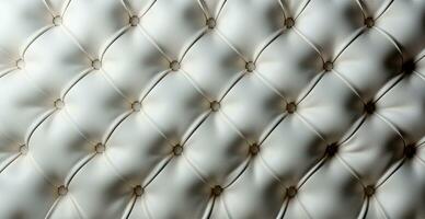 Beautiful white leather sofa with buttons. Panoramic texture of eco leather - AI generated image photo