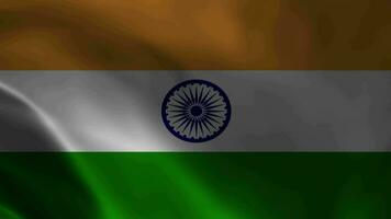 Indië vlag golvend in wind animatie. dichtbij omhoog visie van Indisch vlag vliegend animatie toegewijd vrijheid strijders. realistisch land nationaal vlag concept van onafhankelijkheid dag, zege dag. video