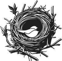sencillez en vuelo negro vector pájaro nido el encanto de negro aviar nido logo