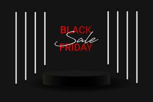 White neon light 3D black geometric stage podium for Mega sale special offer on Black Friday.Vector illustration. vector